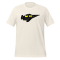 Vintage white 100% airlume cotton t-shirt featuring classic fan-made cosmic exploration spaceship design. Item is a BRKDrip AFOL essentials shirt with a vintage space building blocks aesthetic.